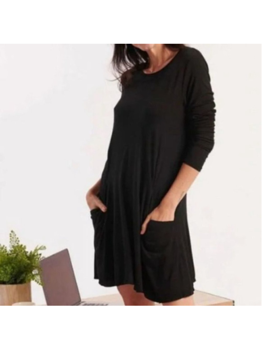 Betabrand Built to Travel Black Silk Blend Sweatshirt Dress Size Small